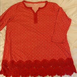 Lands' End Red Lace Hem Tunic